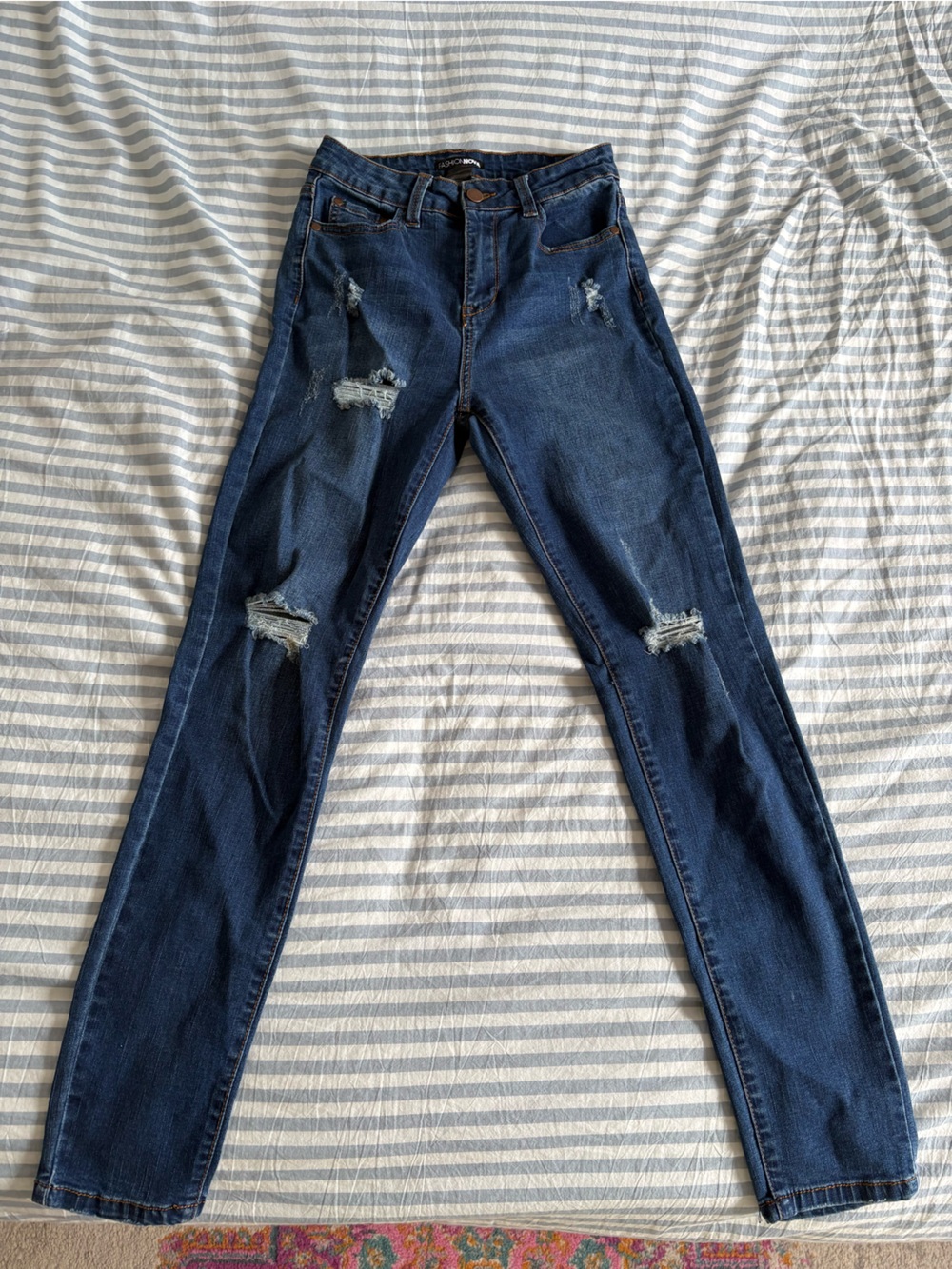Fashion Nova Distressed Dark Wash Skinny Jeans